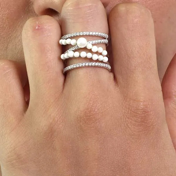 Anello in Argento 925  con perle e zirconi