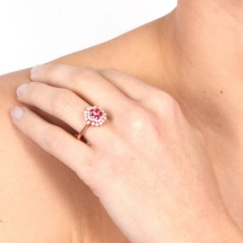 Anello in Argento 925  con perle e zirconi rossi - BYSIMON gioielli