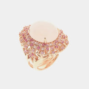 Anello in Argento 925 pavè di zirconi multicolor e pietra centrale effetto quarzo rosa