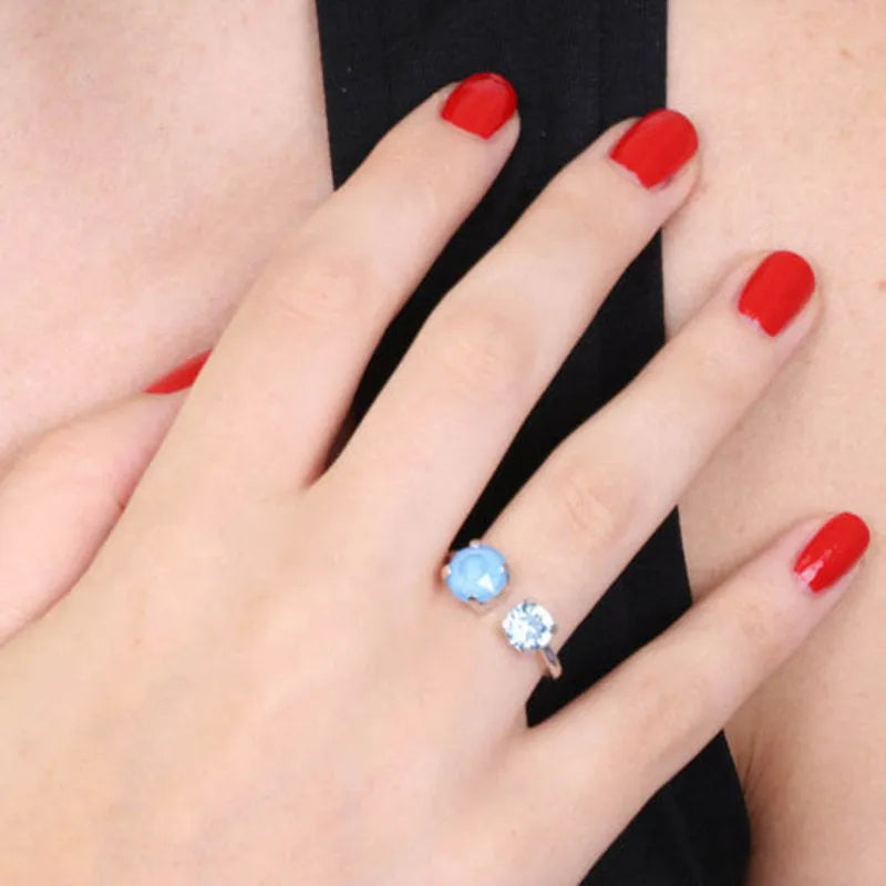 Anello in Argento 925 con doppio punto luce nelle sfumature dell'azzurro