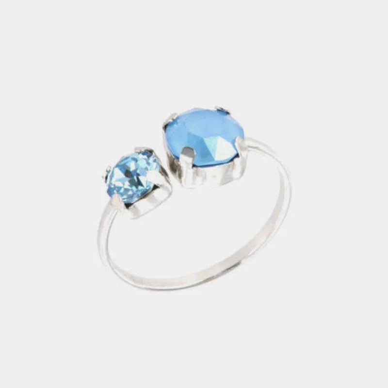 Anello in Argento 925 con doppio punto luce nelle sfumature dell'azzurro