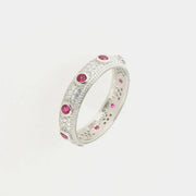 Anello in Argento 925 a fascia con zirconi banchi e zirconi rosa