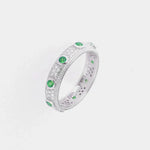 Anello in Argento 925 a fascia con zirconi banchi e zirconi verdi