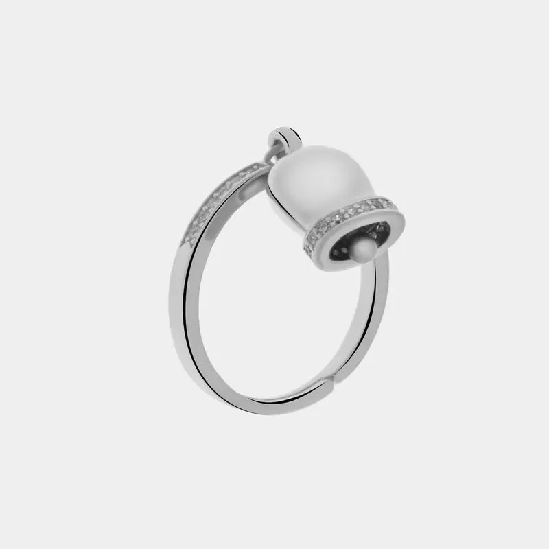 Anello in Argento 925 con campanella portafortuna impreziosita da zirconi bianchi