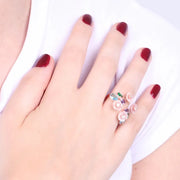 Anello in Argento 925  con fiori in madreperla impreziositi da punti luce bianchi, e zirconi colorati