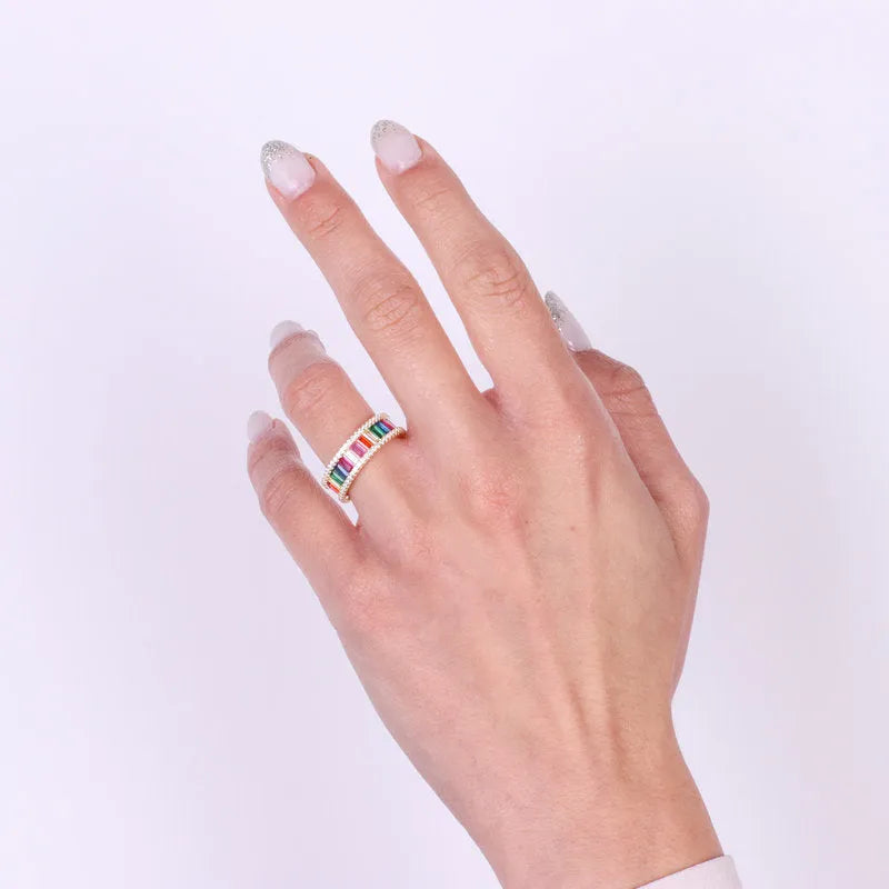 Anello in Argento 925 a fascia con zirconi multicolore