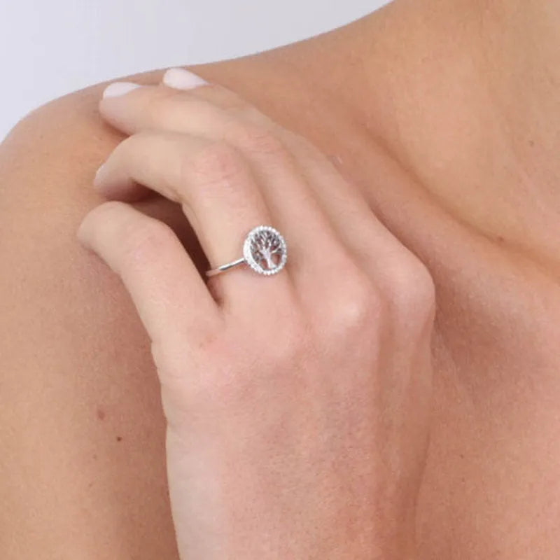 Anello in Argento 925 con albero della vita e giro di zirconi bianchi - BYSIMON gioielli