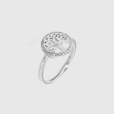 Anello in Argento 925 con albero della vita e giro di zirconi bianchi - BYSIMON gioielli