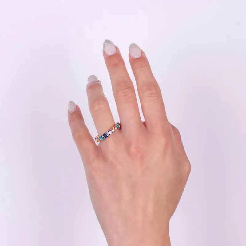 Anello in Argento 925 veretta di zirconi multicolore