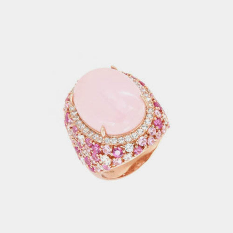 Anello in Argento 925 con ampio zircone rosa centrale impreziosito da pavè di zirconi multicolore e punti luce bianchi SIMEON