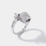 Anello in Argento 925 con campanella portafortuna e quadrifoglio impreziositi da cubic zirconi
