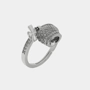 Anello in Argento 925 con campanella portafortuna e quadrifoglio impreziositi da cubic zirconi