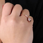 Anello in Argento 925 con campanella portafortuna e quadrifoglio impreziosito da zirconi multicolore