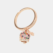Anello in Argento 925 con campanella portafortuna e quadrifoglio impreziosito da zirconi multicolore