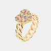 Anello in Argento 925 con maglia a catena e cuore di zirconi multicolor