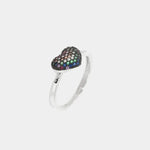 Anello in Argento 925 a forma di cuore, impreziosito da zirconi multicolor su base brunita - BYSIMON gioielli