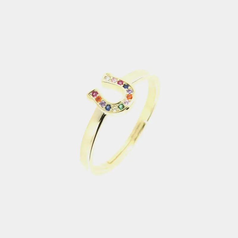 Anello in Argento 925 con ferro di cavallo e zirconi multicolore