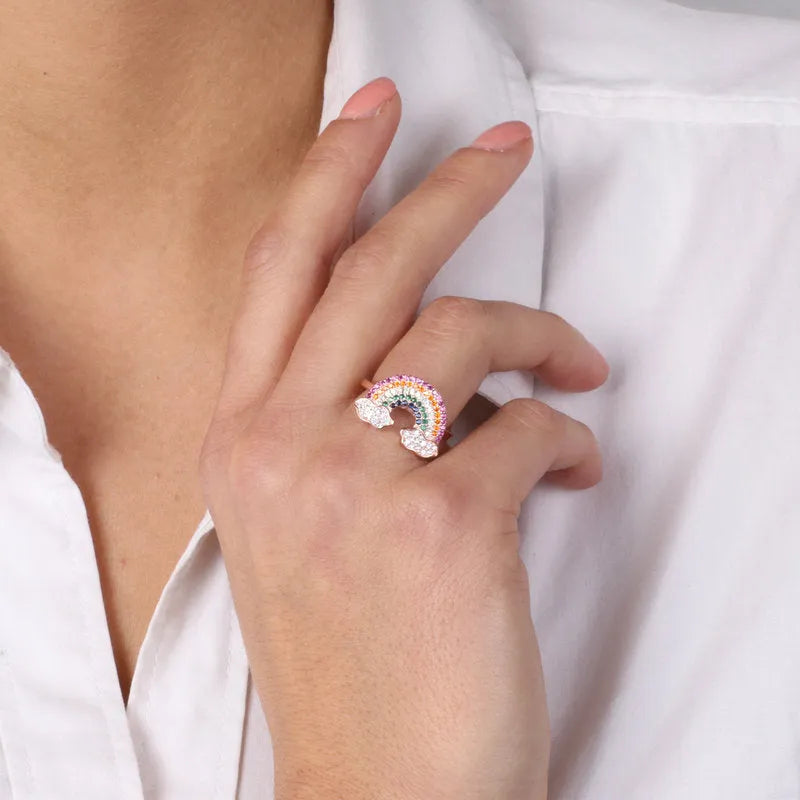 Anello in Argento 925 con arcobaleno arricchito da zirconi multicolor - BYSIMON gioielli