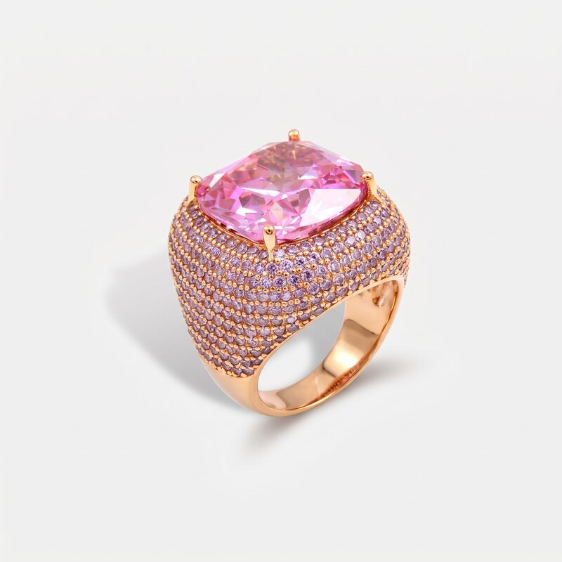 Anello in Argento 925 con grande zircone centrale rosa con zirconi lavanda e viola - BYSIMON gioielli