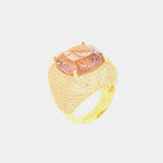 Anello in Argento 925 con grande zircone topazi, con pavè di zirconi champagne SIMEONE - gioiello BySimon