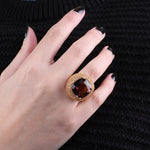 Anello in Argento 925 con grande zircone topazi, con pavè di zirconi champagne SIMEONE - gioiello BySimon