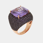 Anello in Argento 925 con grande zircone centrale viola con pavè di zirconi viola SIMEONE - gioiello BySimon