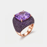 Anello in Argento 925 con grande zircone centrale viola con pavè di zirconi viola SIMEONE - gioiello BySimon