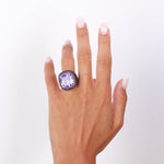 Anello in Argento 925 con grande zircone centrale viola con pavè di zirconi viola SIMEONE - gioiello BySimon