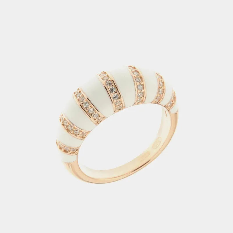 Anello in Argento 925 smaltato bianco con dettaglio in zirconi bianchi