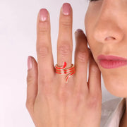 Anello in Argento 925 a forma di serpente smaltato rosso