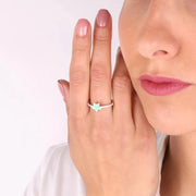 Anello in Argento 925 a forma di stella smaltata verde con dettagli in zirconi bianchi