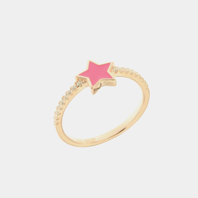 Anello in Argento 925 a forma di stella smaltata rosa con dettagli in zirconi bianchi - BYSIMON gioielli