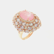 Anello in Argento 925  floreale con pietra centrale in zircone rosa impreziosito da zirconi bianchi