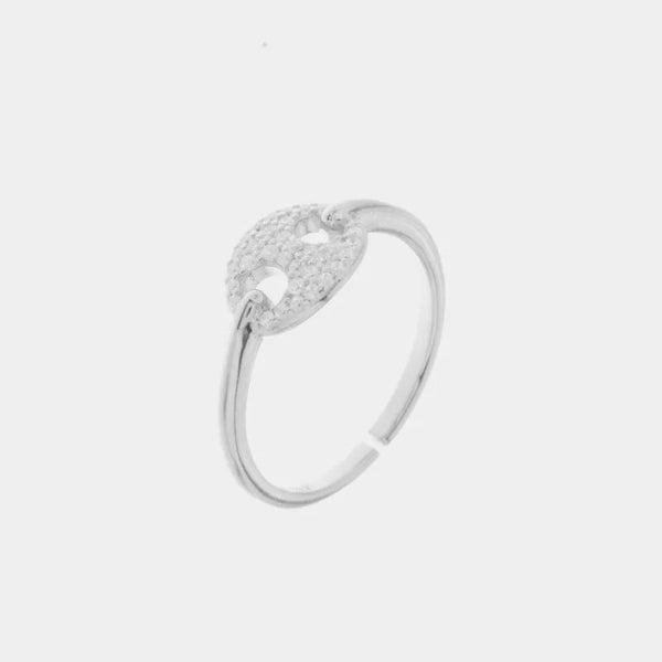 Anello in Argento 925 a forma di maglia marina con zirconi bianchi
