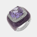 Anello in Argento 925 smaltato color viola impreziosito da zircone lilla centrale e zirconi bianchi SIMEONE - gioiello BySimo