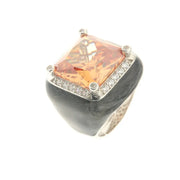 Anello in Argento 925 smaltato nero con zircone centrale color topazio giallo e zirconi bianchi