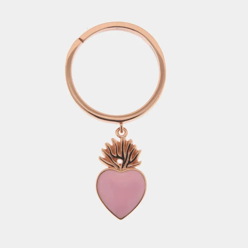 Anello in Argento 925 ex voto con cuore smaltato rosa