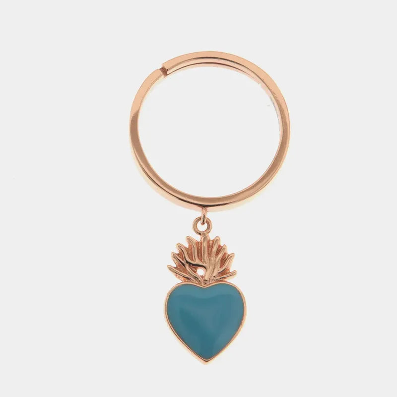 Anello in Argento 925 ex voto con cuore smaltato turchese