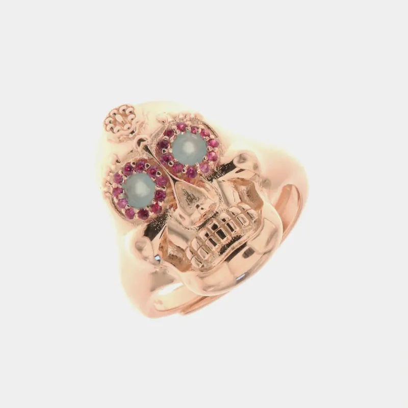 Anello in Argento 925 a forma di teschio impreziosito da cristalli colorati