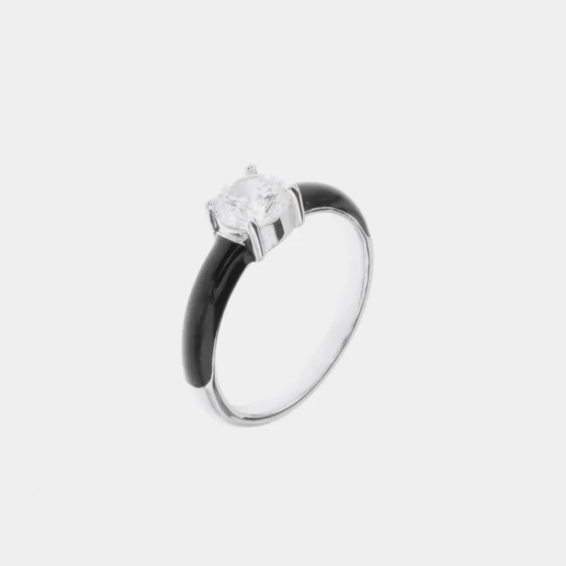 Anello in Argento 925 con zircone bianco centrale e smalti colorati