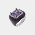 Anello in Argento 925 con zircone quadrato color lavanda e cornice di zirconi bianchi SIMEONE - gioiello BySimon