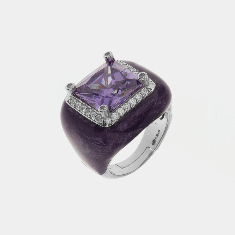 Anello in Argento 925 con zircone quadrato color lavanda e cornice di zirconi bianchi SIMEONE - gioiello BySimon