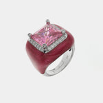 Anello in Argento 925 smaltato rosa con grande zircone centrale rosa impreziosito da zirconi bianchi SIMEONE - gioiello BySim