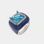 Anello in Argento 925 con zircone quadrato blu e cornice di zirconi bianchi SIMEONE - gioiello BySimon