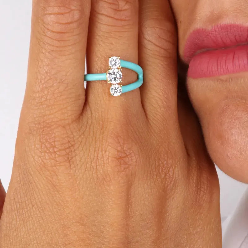Anello in Argento 925 con smalti colorati e tris di zirconi bianchi