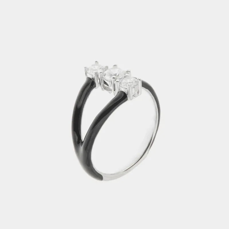 Anello in Argento 925 con smalti colorati e tris di zirconi bianchi