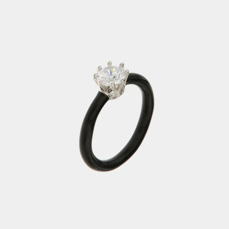 Anello in Argento 925 con smalto nero e zircone