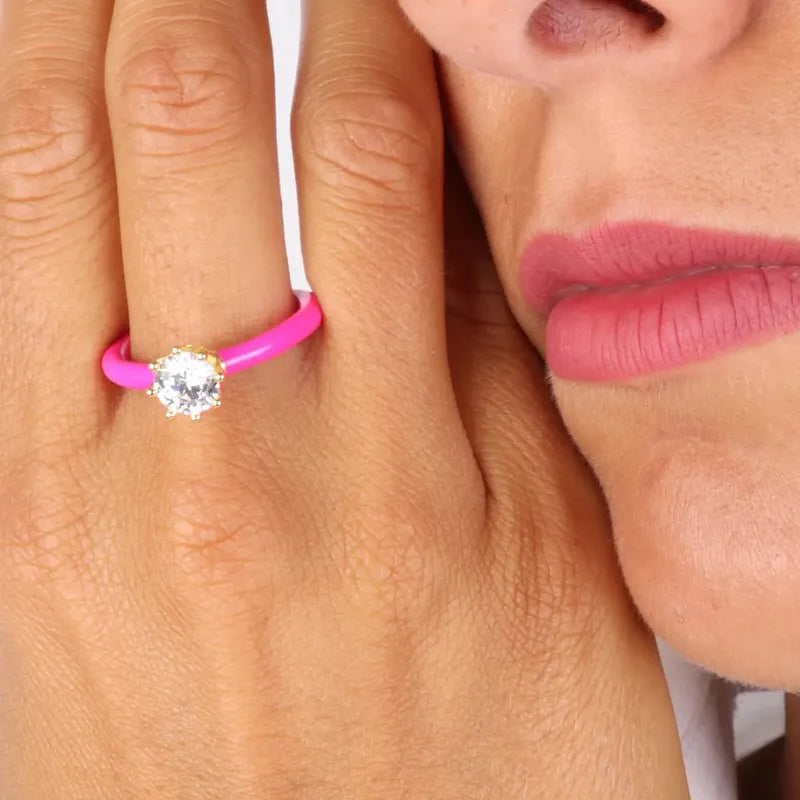 Anello in Argento 925 con smalto fucsia e zircone