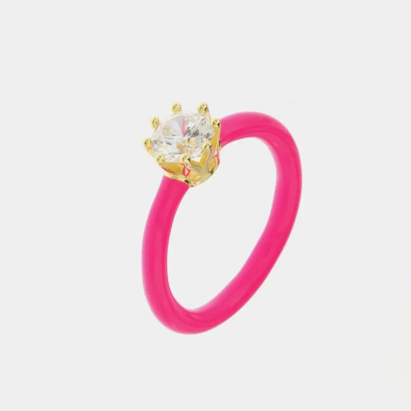 Anello in Argento 925 con smalto fucsia e zircone