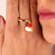 Anello in Argento 925 con cuori e smalto rosso